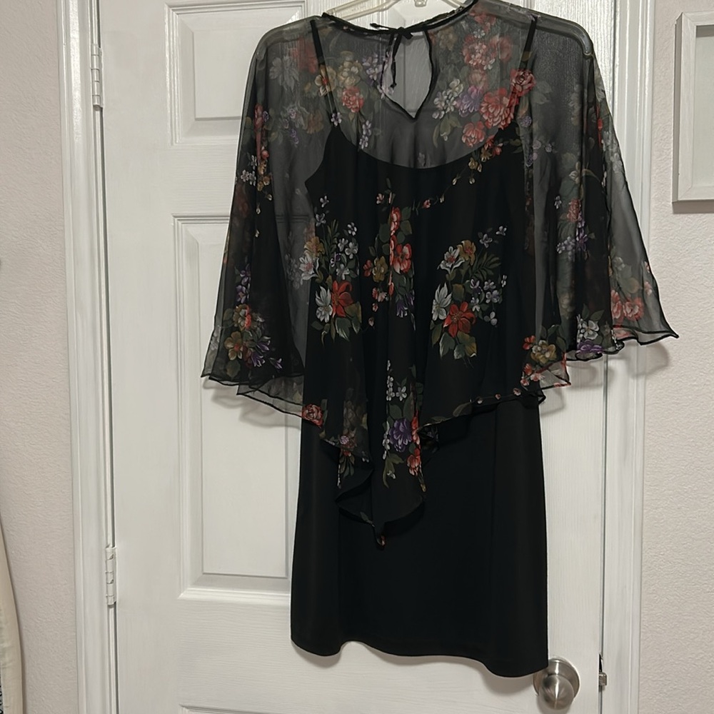 Black Dress with Floral Sheer Overlay